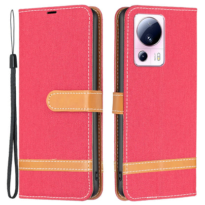 For Xiaomi 13 Lite / Civi 2 5G Jeans Cloth Splicing PU Leather Wallet Cover Anti-drop Flip Stand Phone Case