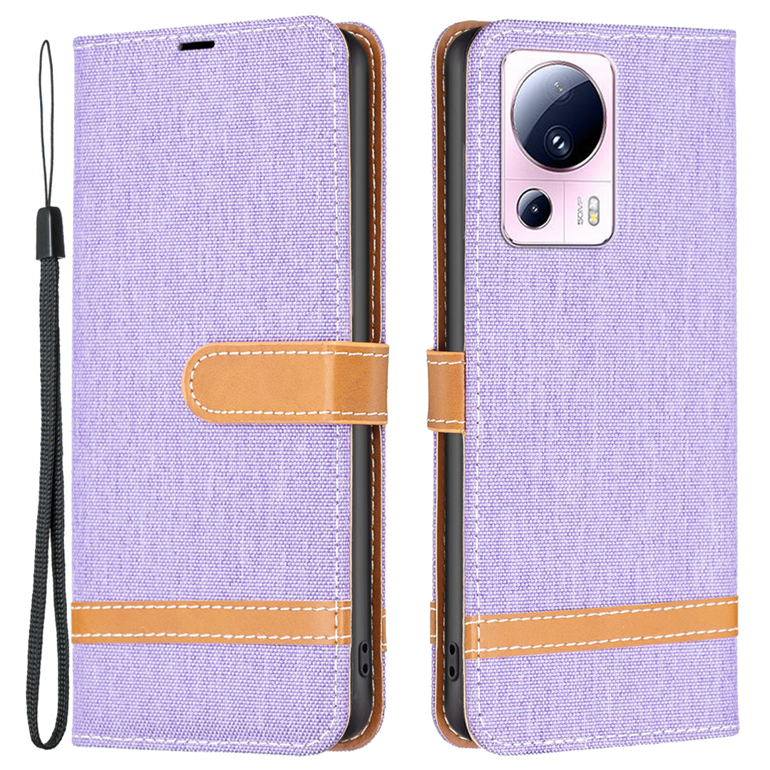 For Xiaomi 13 Lite / Civi 2 5G Jeans Cloth Splicing PU Leather Wallet Cover Anti-drop Flip Stand Phone Case