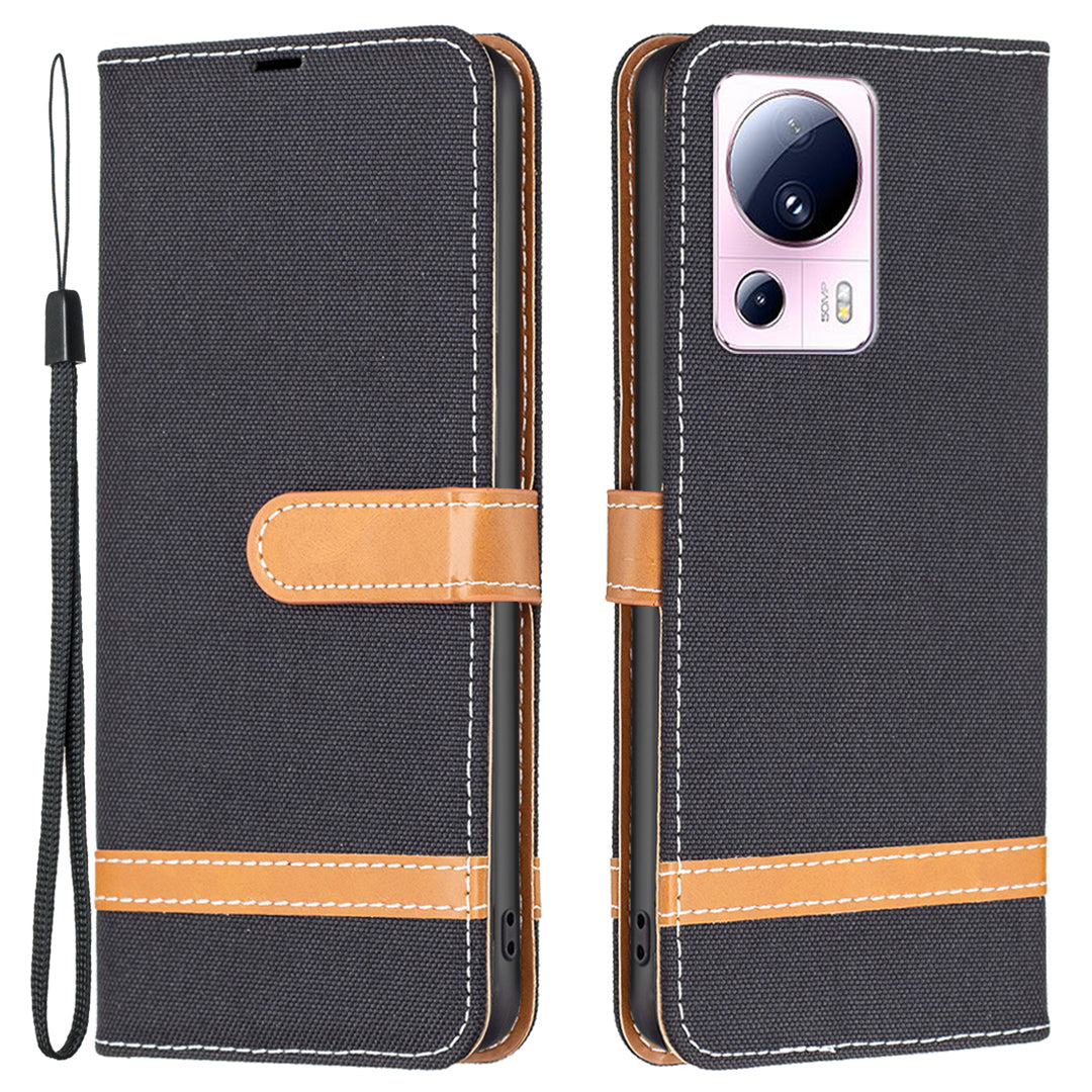 For Xiaomi 13 Lite / Civi 2 5G Jeans Cloth Splicing PU Leather Wallet Cover Anti-drop Flip Stand Phone Case