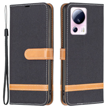 For Xiaomi 13 Lite / Civi 2 5G Jeans Cloth Splicing PU Leather Wallet Cover Anti-drop Flip Stand Phone Case