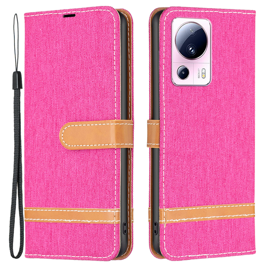 For Xiaomi 13 Lite / Civi 2 5G Jeans Cloth Splicing PU Leather Wallet Cover Anti-drop Flip Stand Phone Case