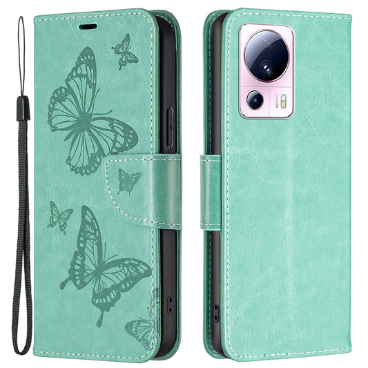 For Xiaomi 13 Lite / Civi 2 5G Phone Leather Case Wallet Stand Butterfly Imprinted Phone Cover with Strap