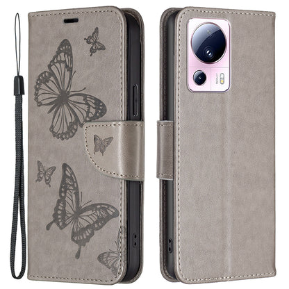 For Xiaomi 13 Lite / Civi 2 5G Phone Leather Case Wallet Stand Butterfly Imprinted Phone Cover with Strap