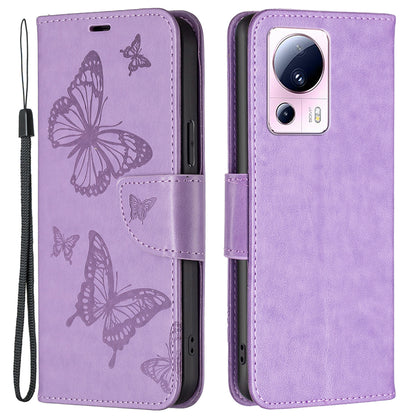 For Xiaomi 13 Lite / Civi 2 5G Phone Leather Case Wallet Stand Butterfly Imprinted Phone Cover with Strap