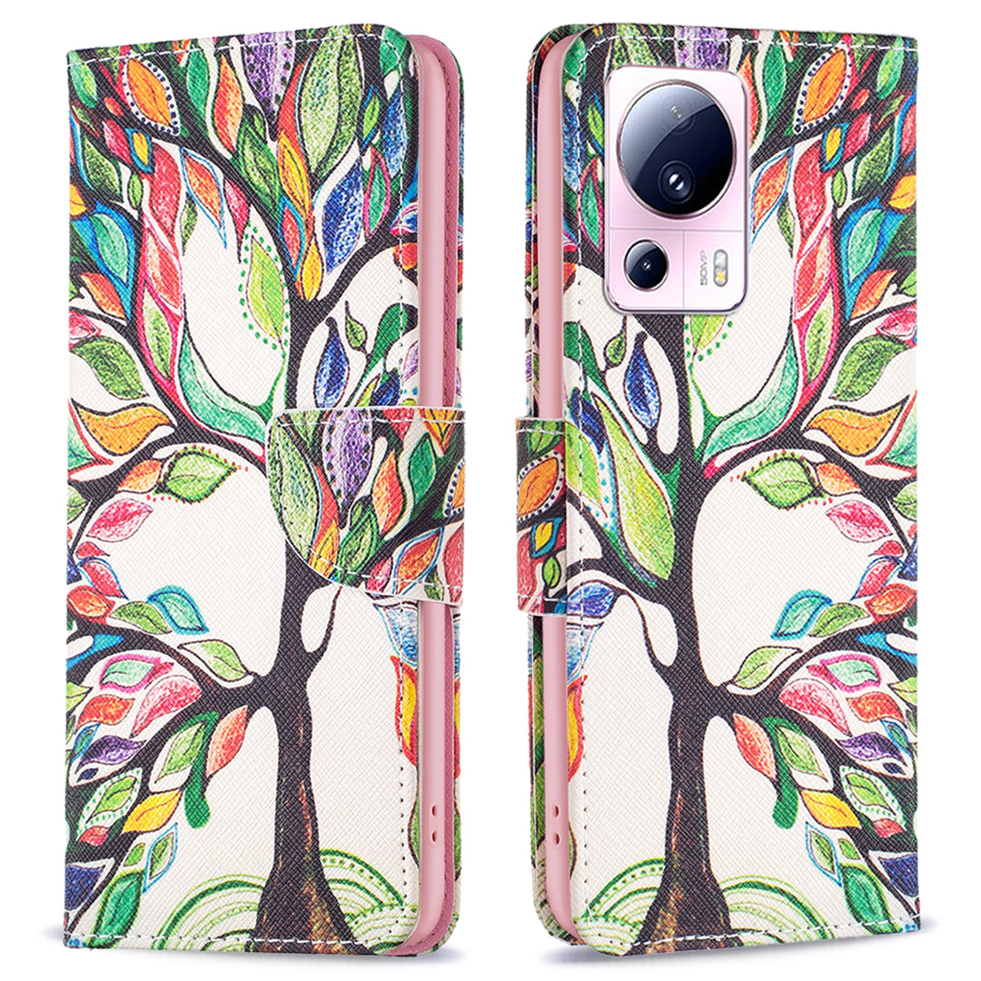 BF Pattern Printing Leather Series-1 For Xiaomi 13 Lite / Civi 2 5G Anti-drop Phone Case PU Leather Wallet Stand Cover