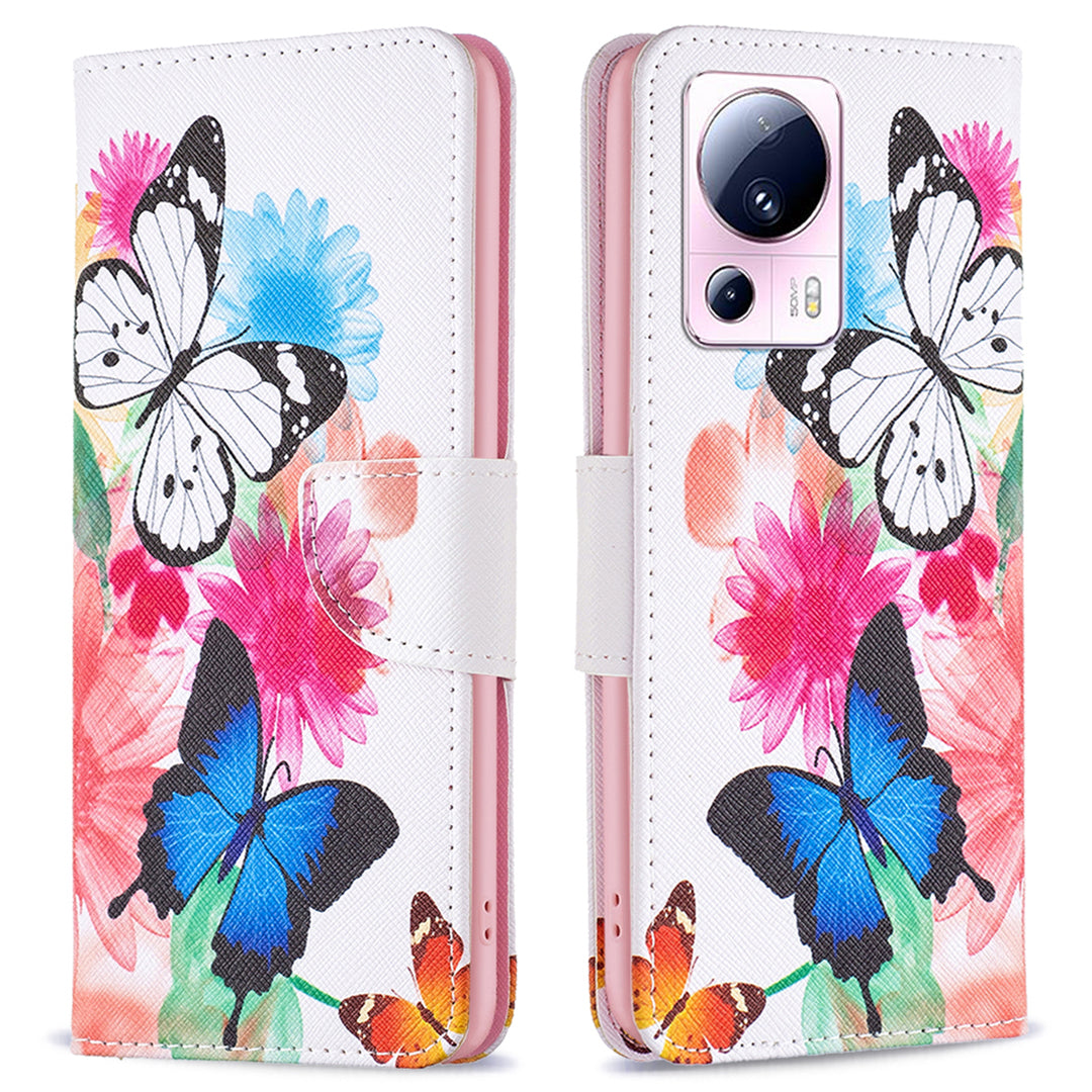 BF Pattern Printing Leather Series-1 For Xiaomi 13 Lite / Civi 2 5G Anti-drop Phone Case PU Leather Wallet Stand Cover