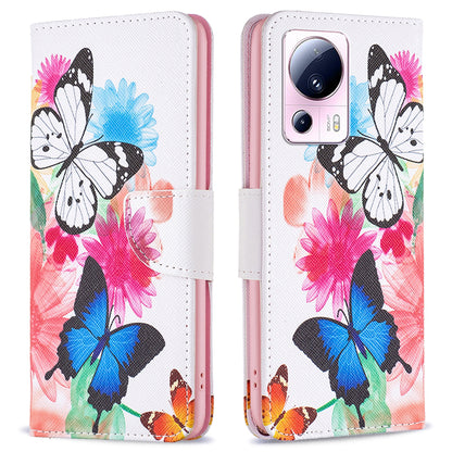 BF Pattern Printing Leather Series-1 For Xiaomi 13 Lite / Civi 2 5G Anti-drop Phone Case PU Leather Wallet Stand Cover