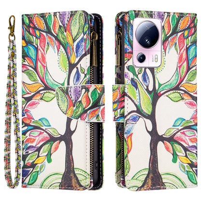 BF Pattern Printing Leather Series-4 For Xiaomi 13 Lite / Civi 2 5G Style-03 Zipper Wallet Phone Case PU Leather Stand Drop-proof Cover
