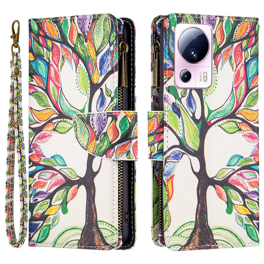 BF Pattern Printing Leather Series-4 For Xiaomi 13 Lite / Civi 2 5G Style-03 Zipper Wallet Phone Case PU Leather Stand Drop-proof Cover