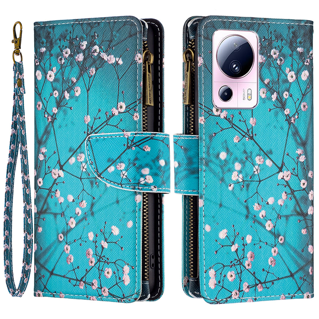 BF Pattern Printing Leather Series-4 For Xiaomi 13 Lite / Civi 2 5G Style-03 Zipper Wallet Phone Case PU Leather Stand Drop-proof Cover