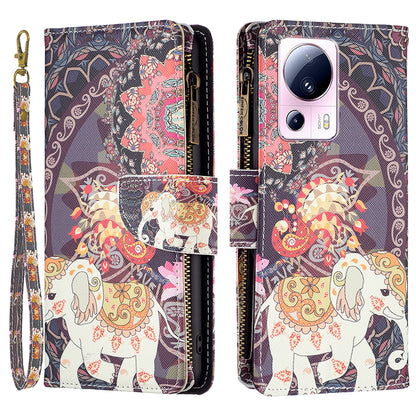 BF Pattern Printing Leather Series-4 For Xiaomi 13 Lite / Civi 2 5G Style-03 Zipper Wallet Phone Case PU Leather Stand Drop-proof Cover