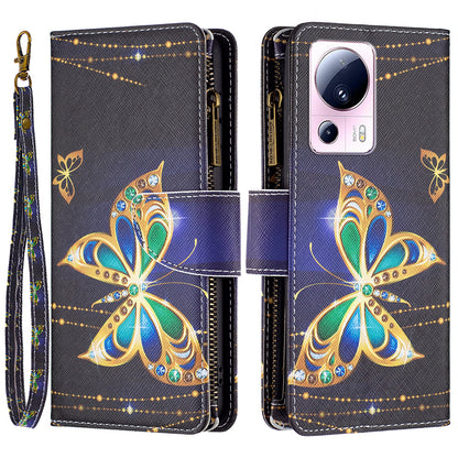 BF Pattern Printing Leather Series-4 For Xiaomi 13 Lite / Civi 2 5G Style-03 Zipper Wallet Phone Case PU Leather Stand Drop-proof Cover