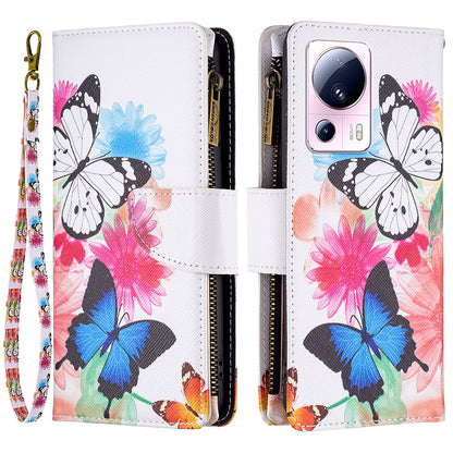 BF Pattern Printing Leather Series-4 For Xiaomi 13 Lite / Civi 2 5G Style-03 Zipper Wallet Phone Case PU Leather Stand Drop-proof Cover