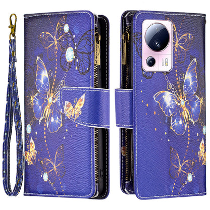 BF Pattern Printing Leather Series-4 For Xiaomi 13 Lite / Civi 2 5G Style-03 Zipper Wallet Phone Case PU Leather Stand Drop-proof Cover