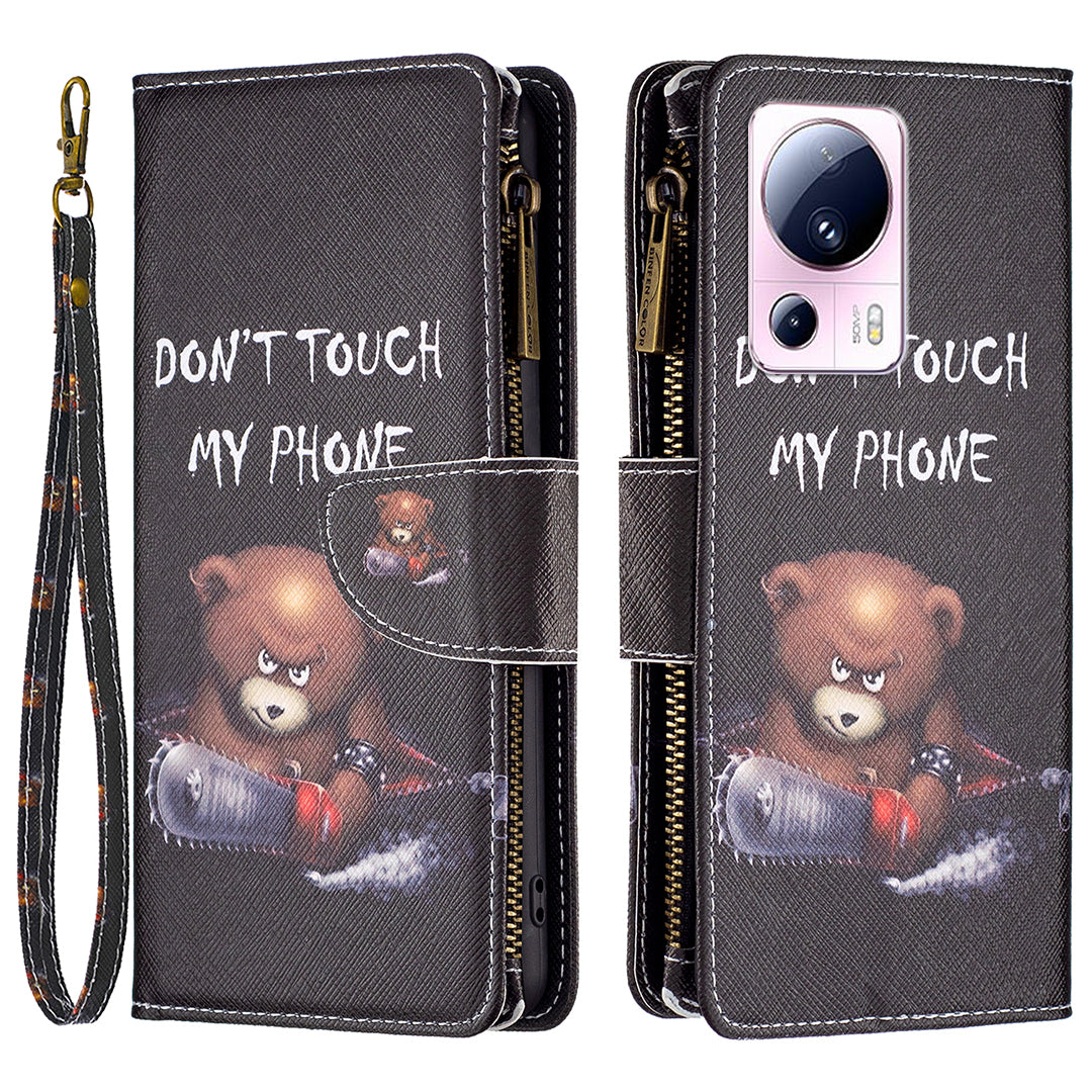 BF Pattern Printing Leather Series-4 For Xiaomi 13 Lite / Civi 2 5G Style-03 Zipper Wallet Phone Case PU Leather Stand Drop-proof Cover