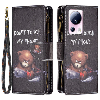 BF Pattern Printing Leather Series-4 For Xiaomi 13 Lite / Civi 2 5G Style-03 Zipper Wallet Phone Case PU Leather Stand Drop-proof Cover