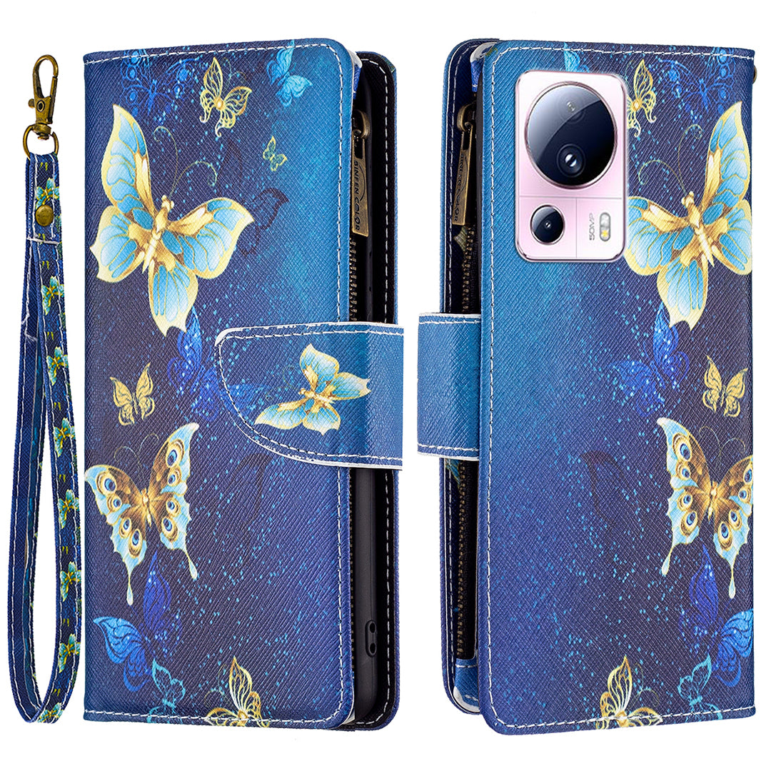 BF Pattern Printing Leather Series-4 For Xiaomi 13 Lite / Civi 2 5G Style-03 Zipper Wallet Phone Case PU Leather Stand Drop-proof Cover