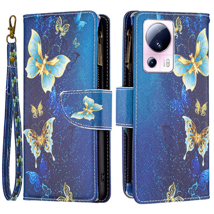BF Pattern Printing Leather Series-4 For Xiaomi 13 Lite / Civi 2 5G Style-03 Zipper Wallet Phone Case PU Leather Stand Drop-proof Cover