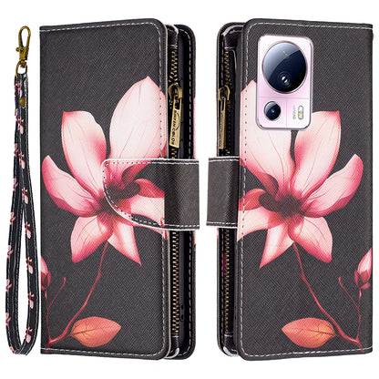 BF Pattern Printing Leather Series-4 For Xiaomi 13 Lite / Civi 2 5G Style-03 Zipper Wallet Phone Case PU Leather Stand Drop-proof Cover