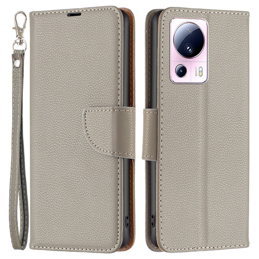 For Xiaomi 13 Lite / Civi 2 5G PU Leather Wallet Cover Litchi Texture Stand Phone Case with Strap
