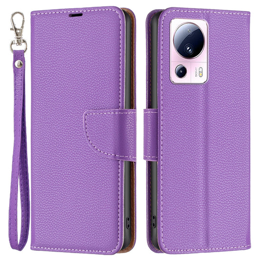 For Xiaomi 13 Lite / Civi 2 5G PU Leather Wallet Cover Litchi Texture Stand Phone Case with Strap