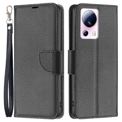 For Xiaomi 13 Lite / Civi 2 5G PU Leather Wallet Cover Litchi Texture Stand Phone Case with Strap
