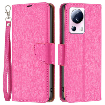 For Xiaomi 13 Lite / Civi 2 5G PU Leather Wallet Cover Litchi Texture Stand Phone Case with Strap