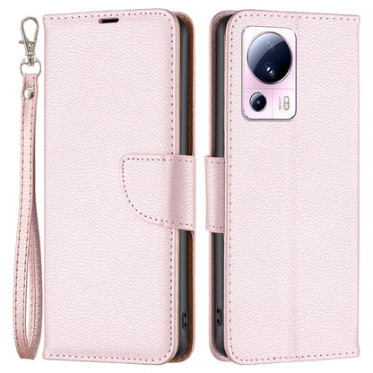 For Xiaomi 13 Lite / Civi 2 5G PU Leather Wallet Cover Litchi Texture Stand Phone Case with Strap