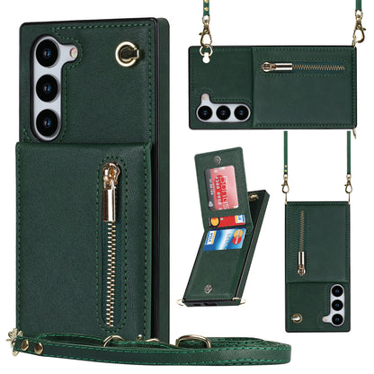 For Samsung Galaxy S23+ Zipper Wallet Phone Case Kickstand Leather+TPU Kickstand Cover with Lanyard