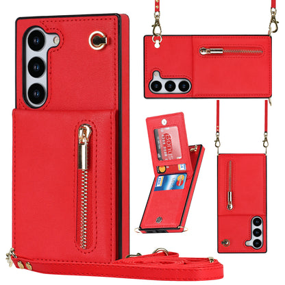 For Samsung Galaxy S23+ Zipper Wallet Phone Case Kickstand Leather+TPU Kickstand Cover with Lanyard