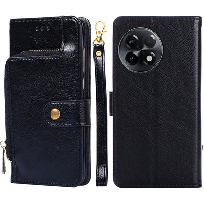 For OnePlus Ace 2 5G / 11R 5G Phone Wallet Case Zipper Pocket Leather Stand Phone Cover with Strap