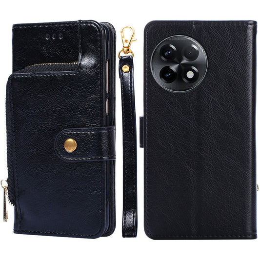 For OnePlus Ace 2 5G / 11R 5G Phone Wallet Case Zipper Pocket Leather Stand Phone Cover with Strap