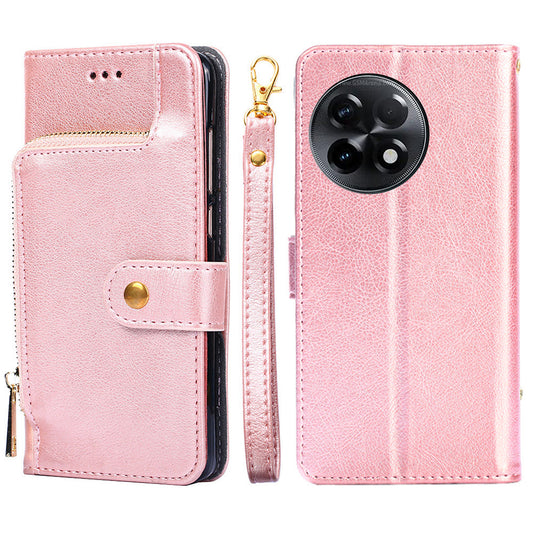 For OnePlus Ace 2 5G / 11R 5G Phone Wallet Case Zipper Pocket Leather Stand Phone Cover with Strap