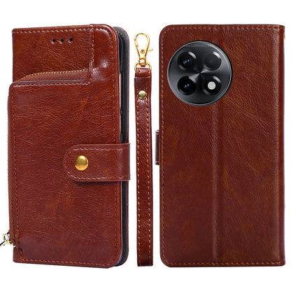 For OnePlus Ace 2 5G / 11R 5G Phone Wallet Case Zipper Pocket Leather Stand Phone Cover with Strap