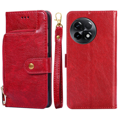 For OnePlus Ace 2 5G / 11R 5G Phone Wallet Case Zipper Pocket Leather Stand Phone Cover with Strap