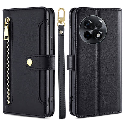 For OnePlus Ace 2 5G / 11R 5G Wallet Phone Case PU Leather Card Slots Zipper Pocket Stand Cover with Straps