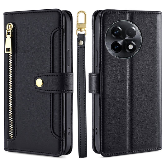 For OnePlus Ace 2 5G / 11R 5G Wallet Phone Case PU Leather Card Slots Zipper Pocket Stand Cover with Straps