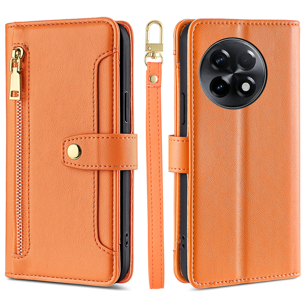 For OnePlus Ace 2 5G / 11R 5G Wallet Phone Case PU Leather Card Slots Zipper Pocket Stand Cover with Straps