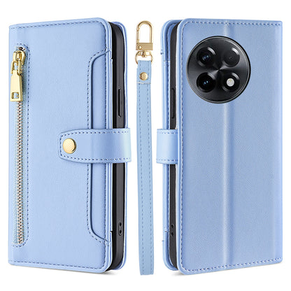 For OnePlus Ace 2 5G / 11R 5G Wallet Phone Case PU Leather Card Slots Zipper Pocket Stand Cover with Straps
