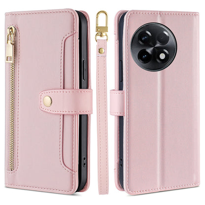 For OnePlus Ace 2 5G / 11R 5G Wallet Phone Case PU Leather Card Slots Zipper Pocket Stand Cover with Straps