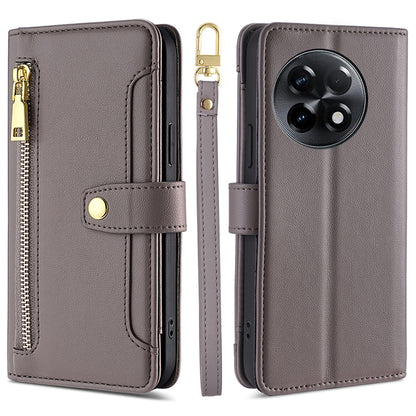 For OnePlus Ace 2 5G / 11R 5G Wallet Phone Case PU Leather Card Slots Zipper Pocket Stand Cover with Straps