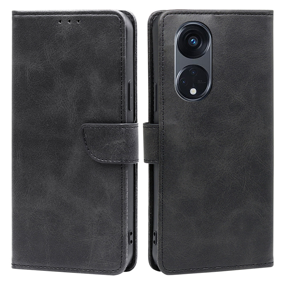 For Oppo Reno8 T 5G / A1 Pro 5G Calf Texture Leather Case Anti-scratch Wallet Stand Phone Cover