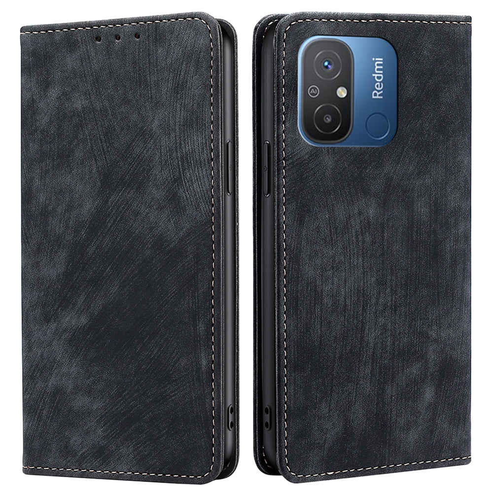 For Xiaomi Redmi 12C 4G RFID Blocking Protective Cover Magnetic Leather Wallet Phone Stand Case