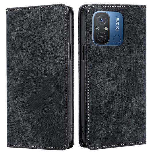 For Xiaomi Redmi 12C 4G RFID Blocking Protective Cover Magnetic Leather Wallet Phone Stand Case