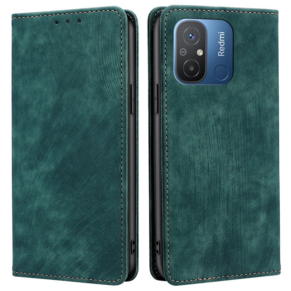 For Xiaomi Redmi 12C 4G RFID Blocking Protective Cover Magnetic Leather Wallet Phone Stand Case