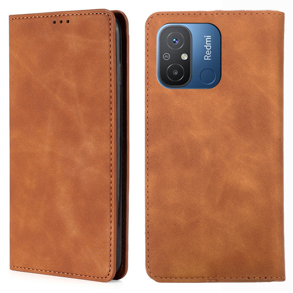 For Xiaomi Redmi 12C 4G Card Holder PU Leather Flip Case Skin-touch Phone Stand Cover