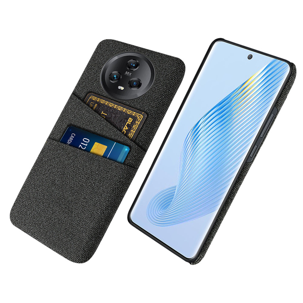 Dual Card Slots Phone Case for Honor Magic5 , Cloth Texture Hard PC Protective Phone Cover