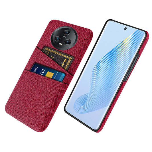 Dual Card Slots Phone Case for Honor Magic5 , Cloth Texture Hard PC Protective Phone Cover