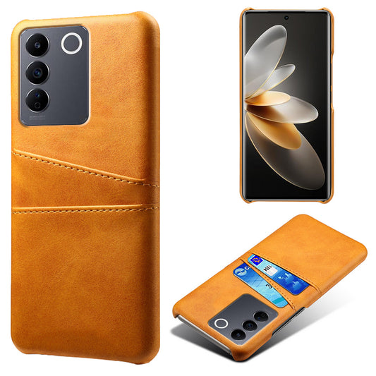 Leather Coated PC Phone Cover for vivo S16e 5G , Dual Card Slots Protective Phone Case