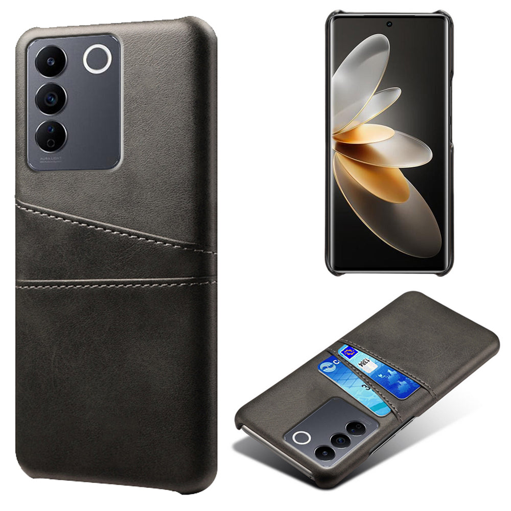 Leather Coated PC Phone Cover for vivo S16e 5G , Dual Card Slots Protective Phone Case